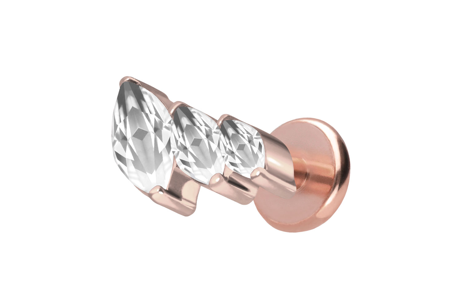 Titan Labret Piercing mit Push Fit 3 EINGEFASSTE KRISTALLTROPFEN